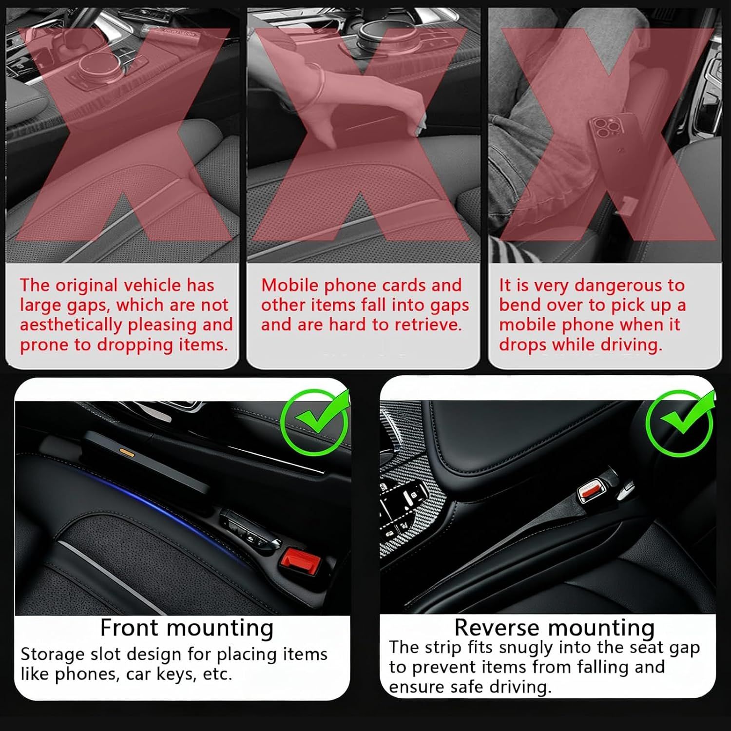 Car Seat Crevice Fill Organizer 2 pcs - No Drop Seat Guard view 5