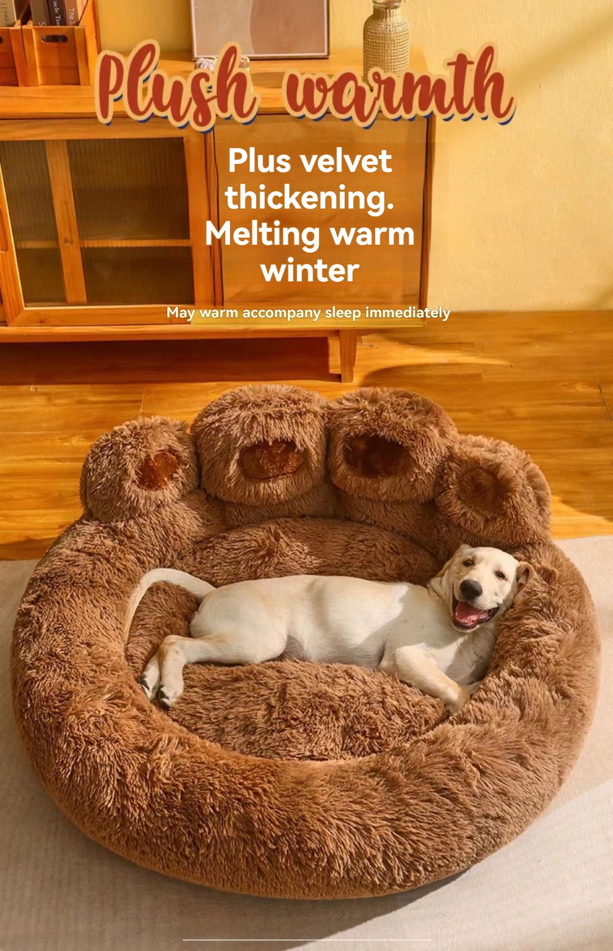 Gray 90cm Grey Furry Dog Bed, Round Paw Design Pet Sofa for Medium Large Dogs view 6
