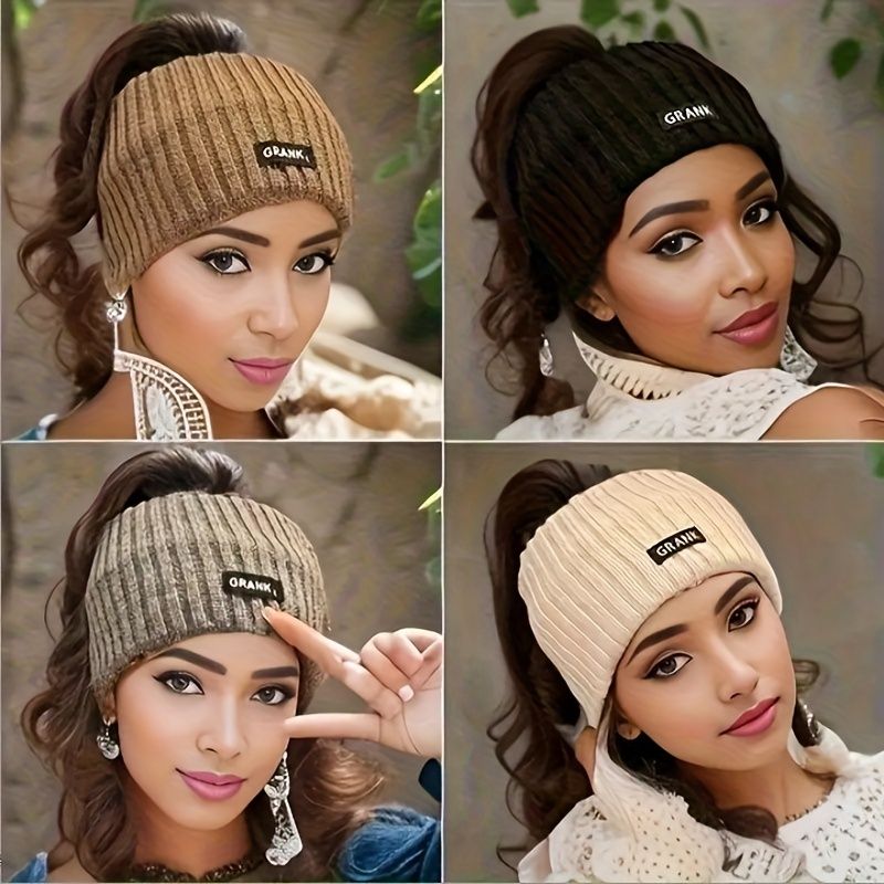Black Pink Women'S Headbands Elastic Headbands Winter Ear Warmers Solid Color
