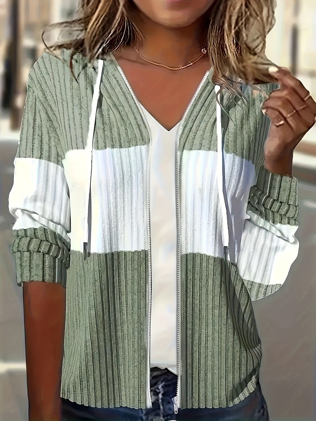 Women'S Hooded Jacket Two-Tone Jacket Drawstring Jacket Casual Jacket — image 1