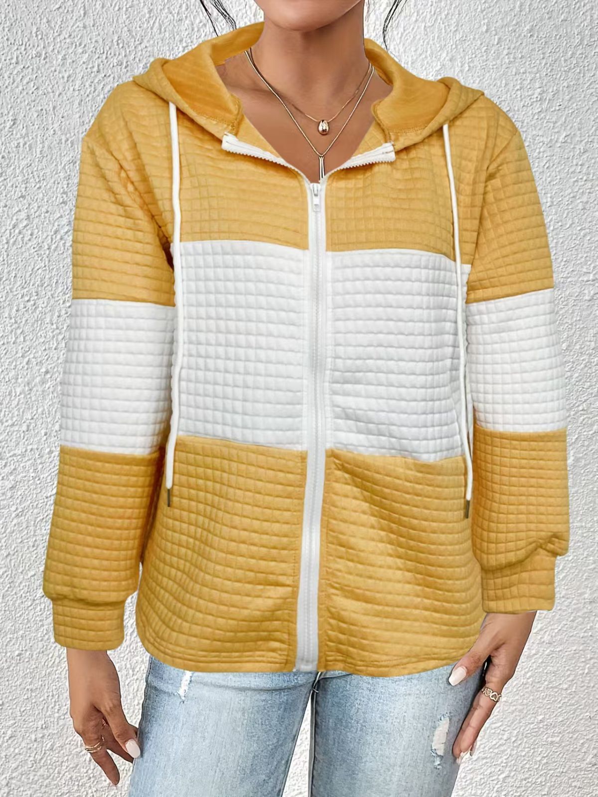 Women'S Hooded Jacket Two-Tone Jacket Drawstring Jacket Casual Jacket view 5