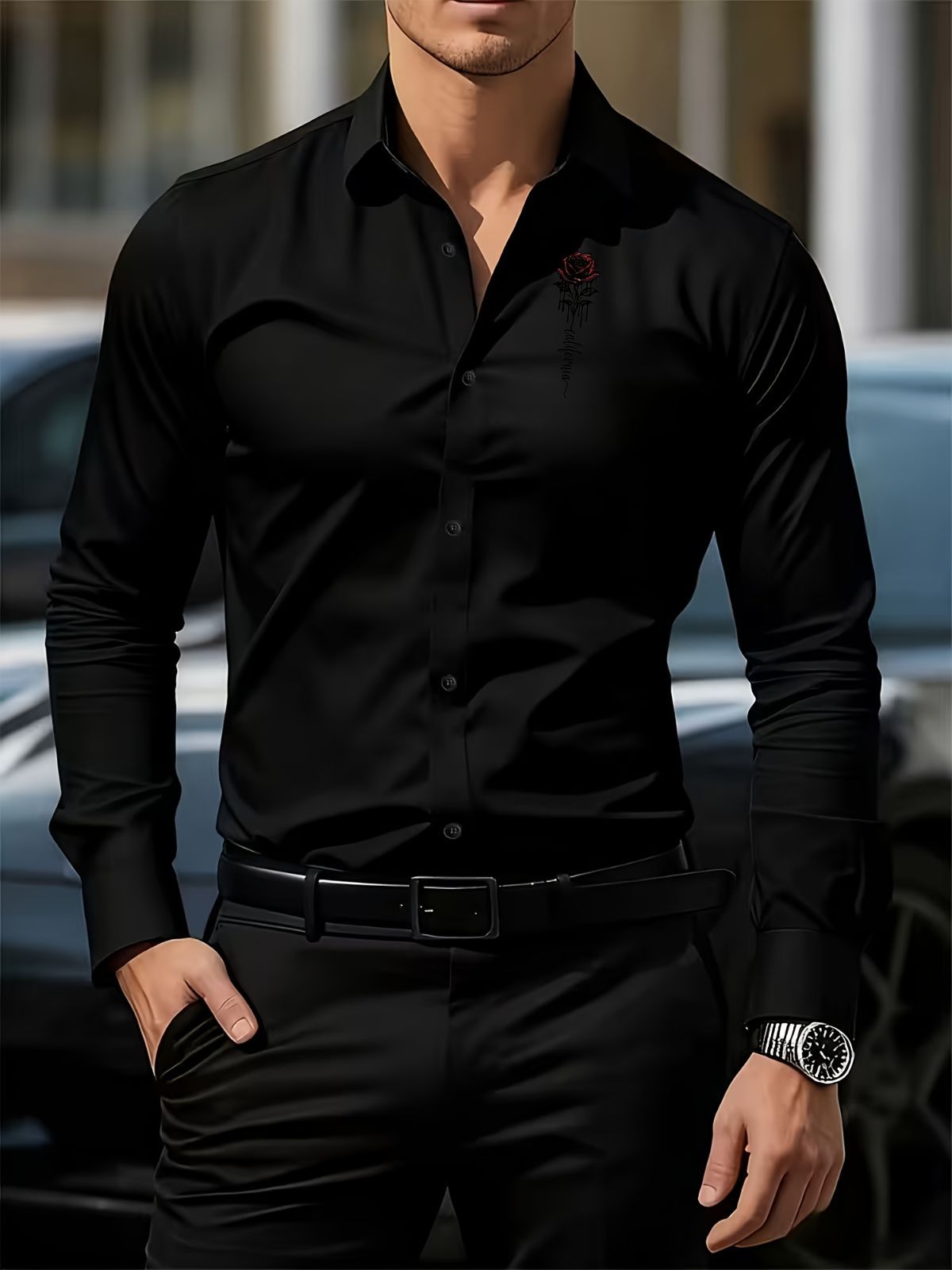 Men'S Formal Shirt Slim Fit Dress Shirt Long Sleeve Shirt Printed Shirt — image 1