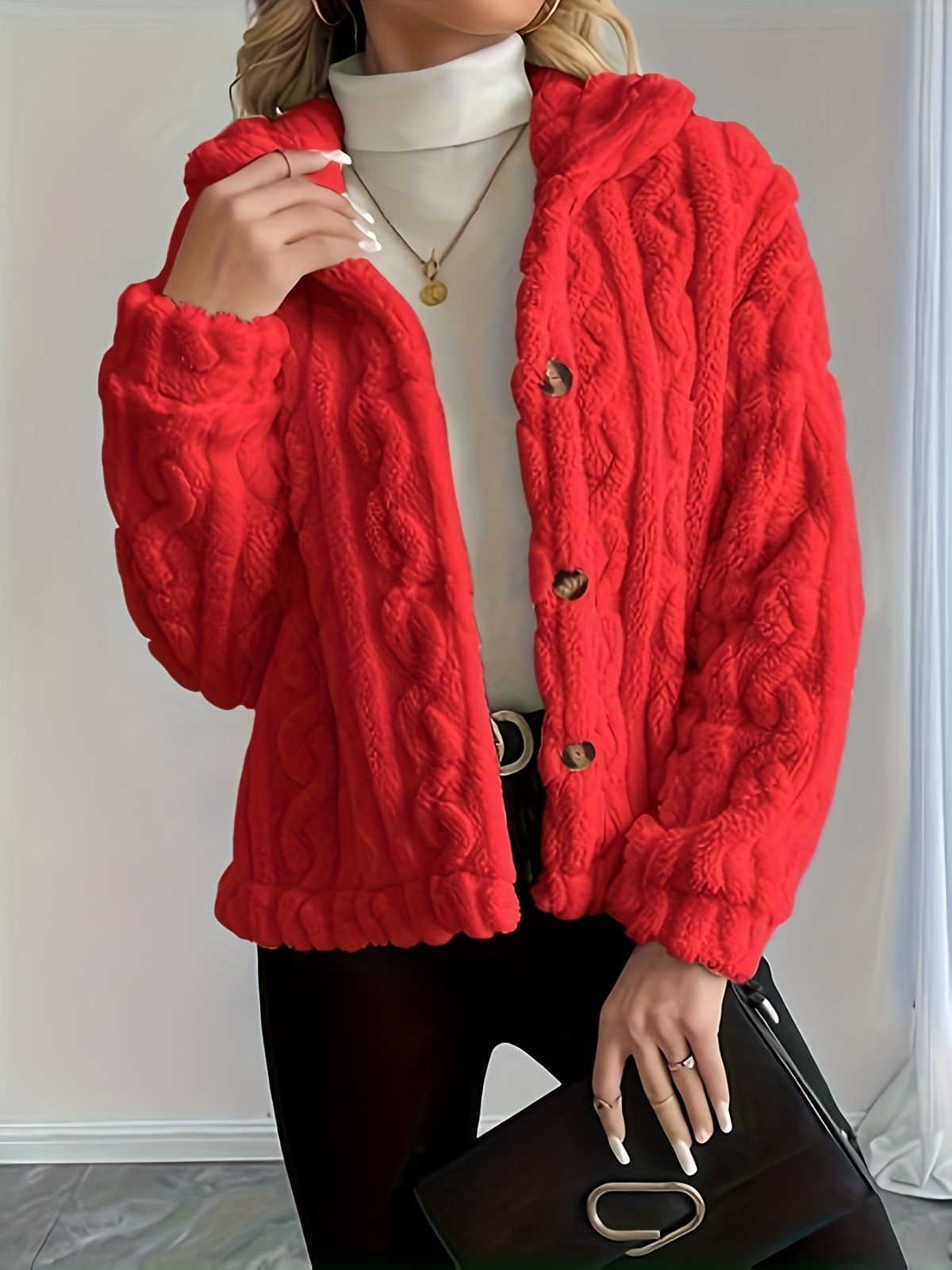Double-Sided Fleece Coat Turn-Down Collar Button Coat Women'S Winter Outerwear — image 1
