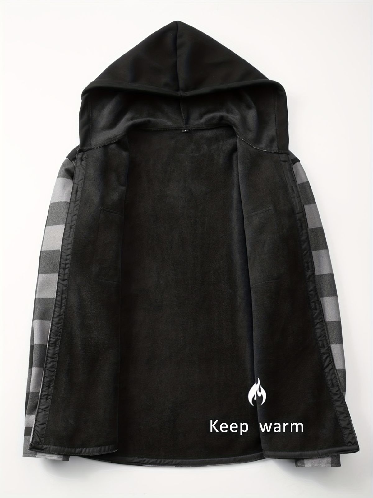 Plaid Hooded Jacket with Velvet Lining - Gray - Size XL(AU XL/EU52) view 8