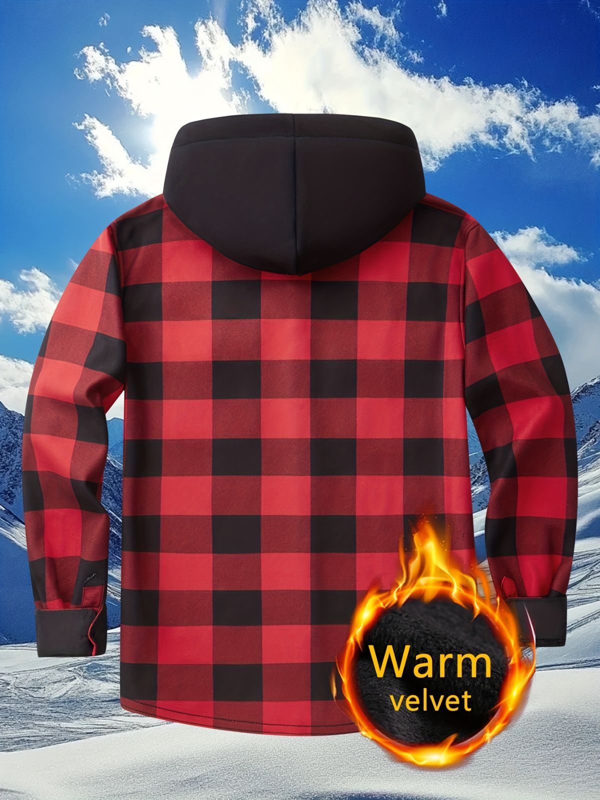 Plaid Hooded Jacket with Velvet Lining - Gray - Size XL(AU XL/EU52) view 10