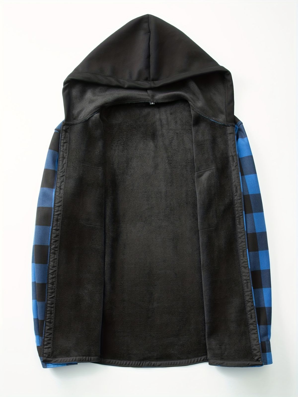 Plaid Hooded Jacket with Velvet Lining - Red - Size M(AU M/EU48) view 9