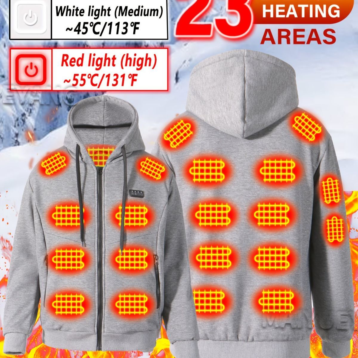 Heated Hoodie Electric Heating Hoodie Smart Heated Sweatshirt 23 Zone Heating