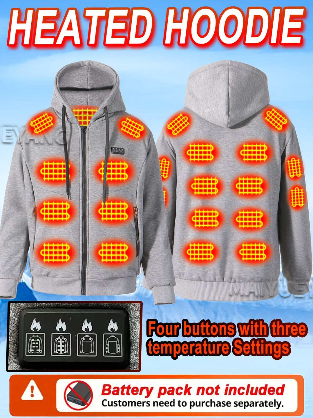 Heated Hoodie Electric Heating Hoodie Smart Heated Sweatshirt 23 Zone Heating view 10