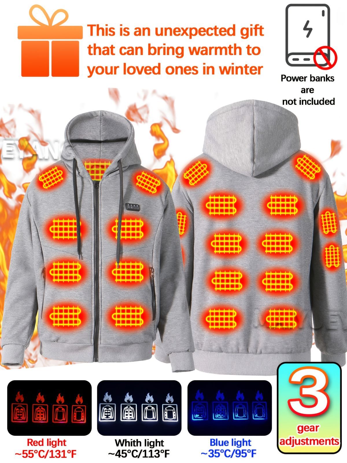 Heated Hoodie Electric Heating Hoodie Smart Heated Sweatshirt 23 Zone Heating view 15