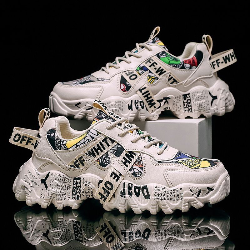 Women's Fashionable Graphic-Print Chunky Sneakers - White - Size 7(AU7/EU38) view 4