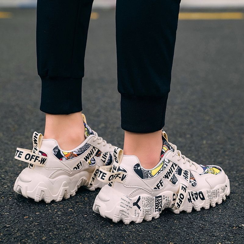 Women's Fashionable Graphic-Print Chunky Sneakers - White - Size 8(AU8/EU39) view 9