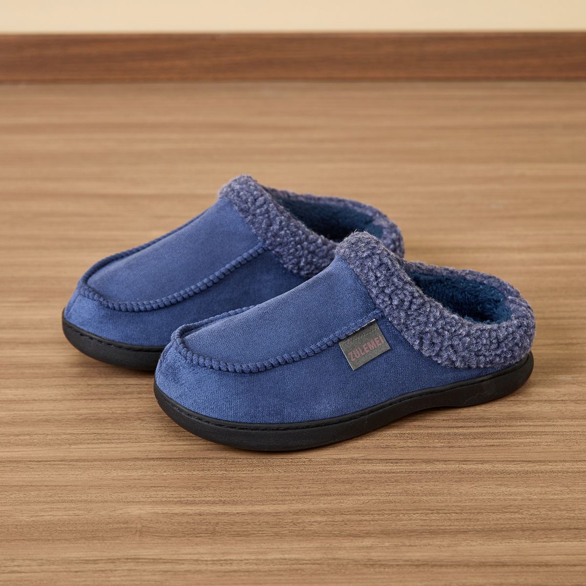 Men's Suede Slippers with Fleece Trim - Gray - Size 9(AU9/EU42) view 3