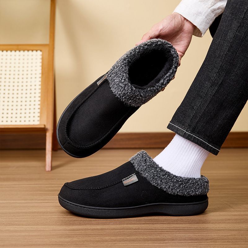 Men's Suede Slippers with Fleece Trim - Brown - Size 12(AU12/EU45) — image 1