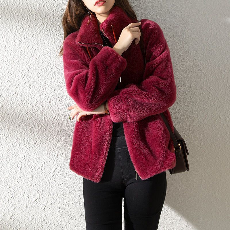 Women's Faux Fur Jacket | Trendy & Warm Coat - Burgundy - Size M(AU M/EU48) view 6