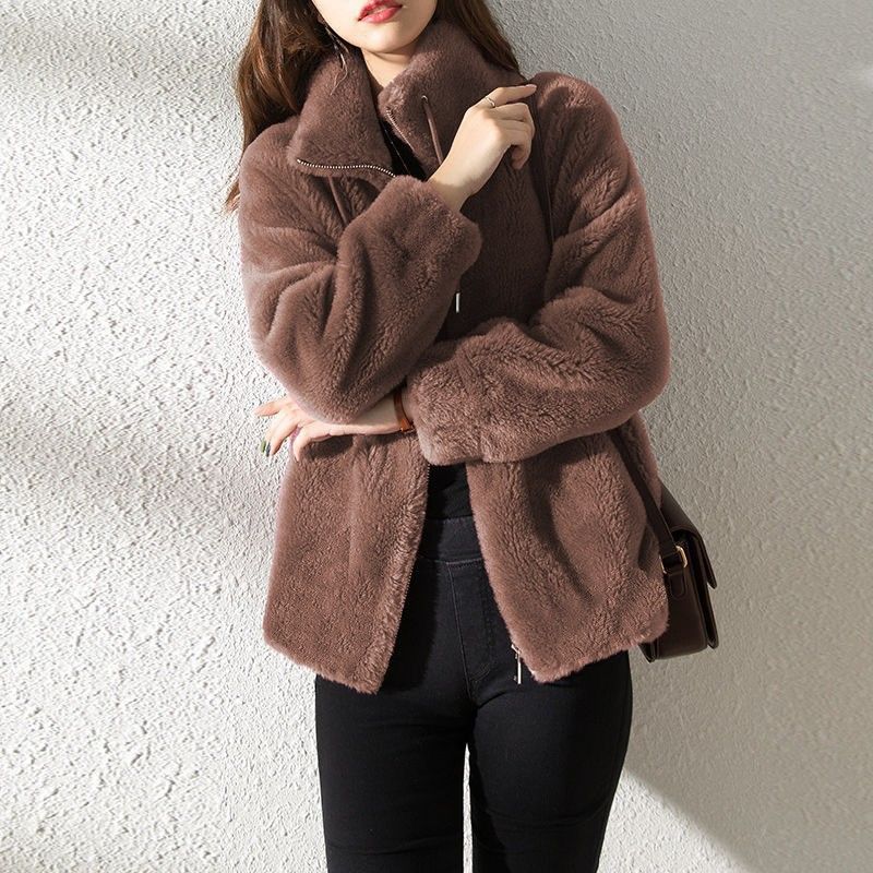 Women's Faux Fur Jacket | Trendy & Warm Coat - Burgundy - Size M(AU M/EU48) view 13