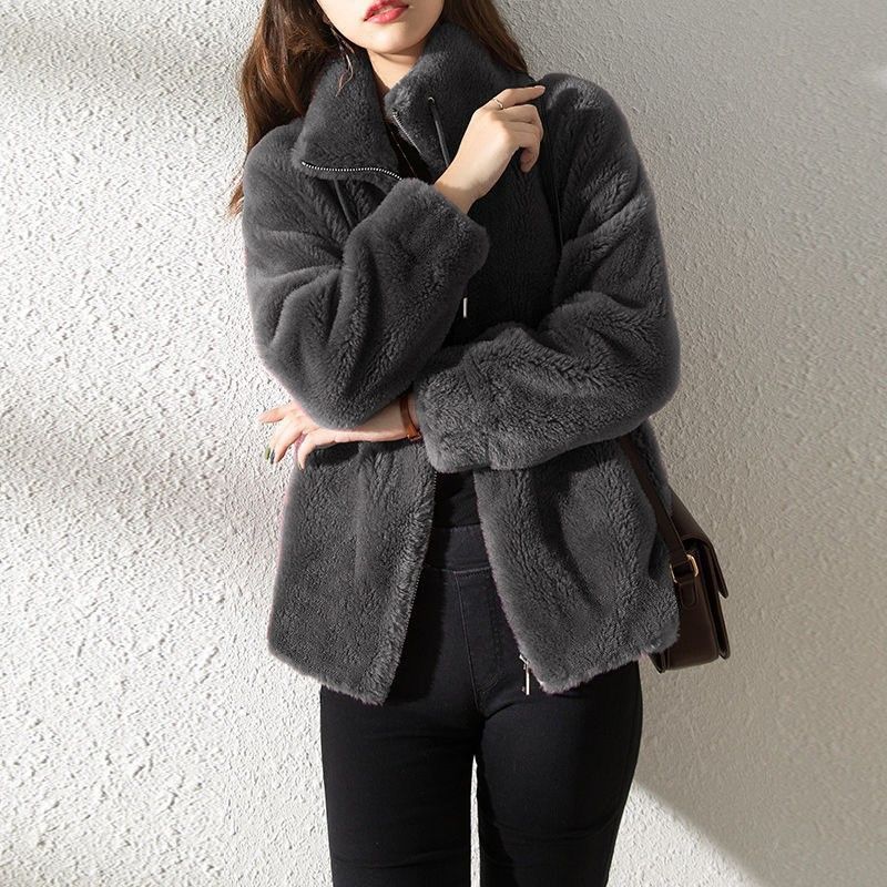 Women's Faux Fur Jacket | Trendy & Warm Coat - Khaki - Size M(AU M/EU48) view 7