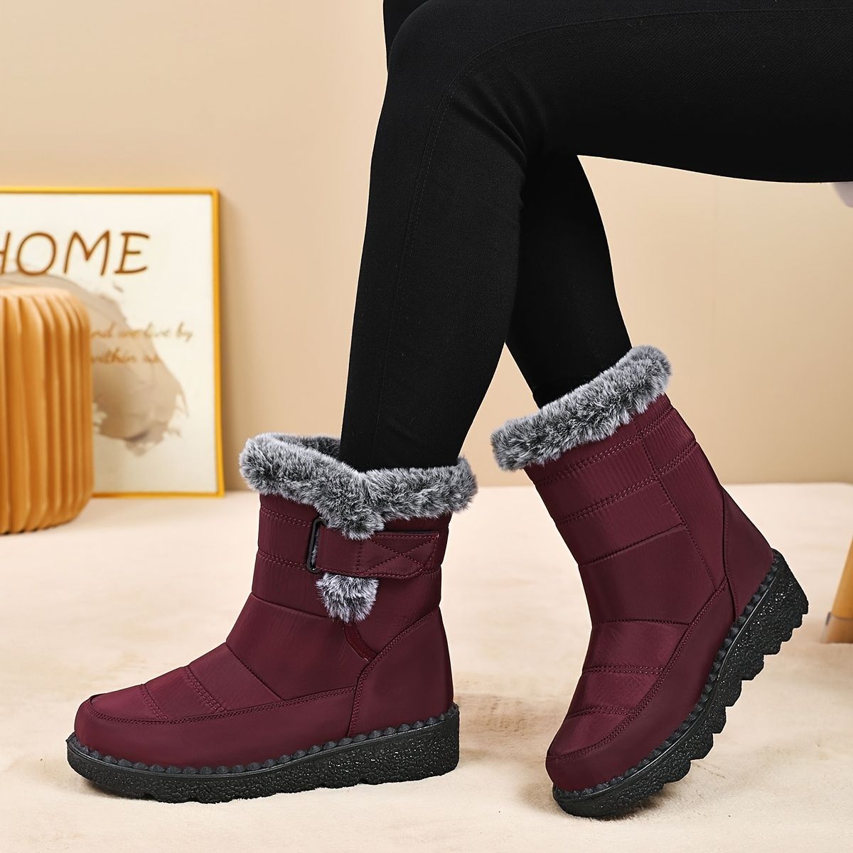 Women's Faux-Fur Trimmed Snow Boots - Black - Size 12(AU12/EU40) view 8