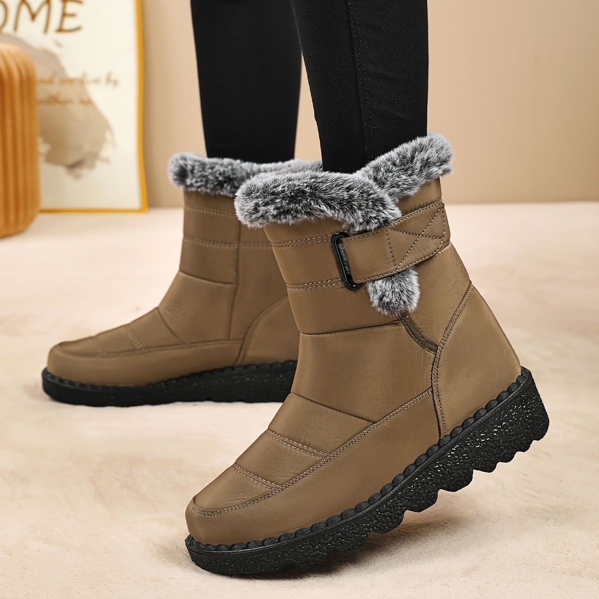 Women's Faux-Fur Trimmed Snow Boots - Yellow - Size 10(AU10/EU38) view 10