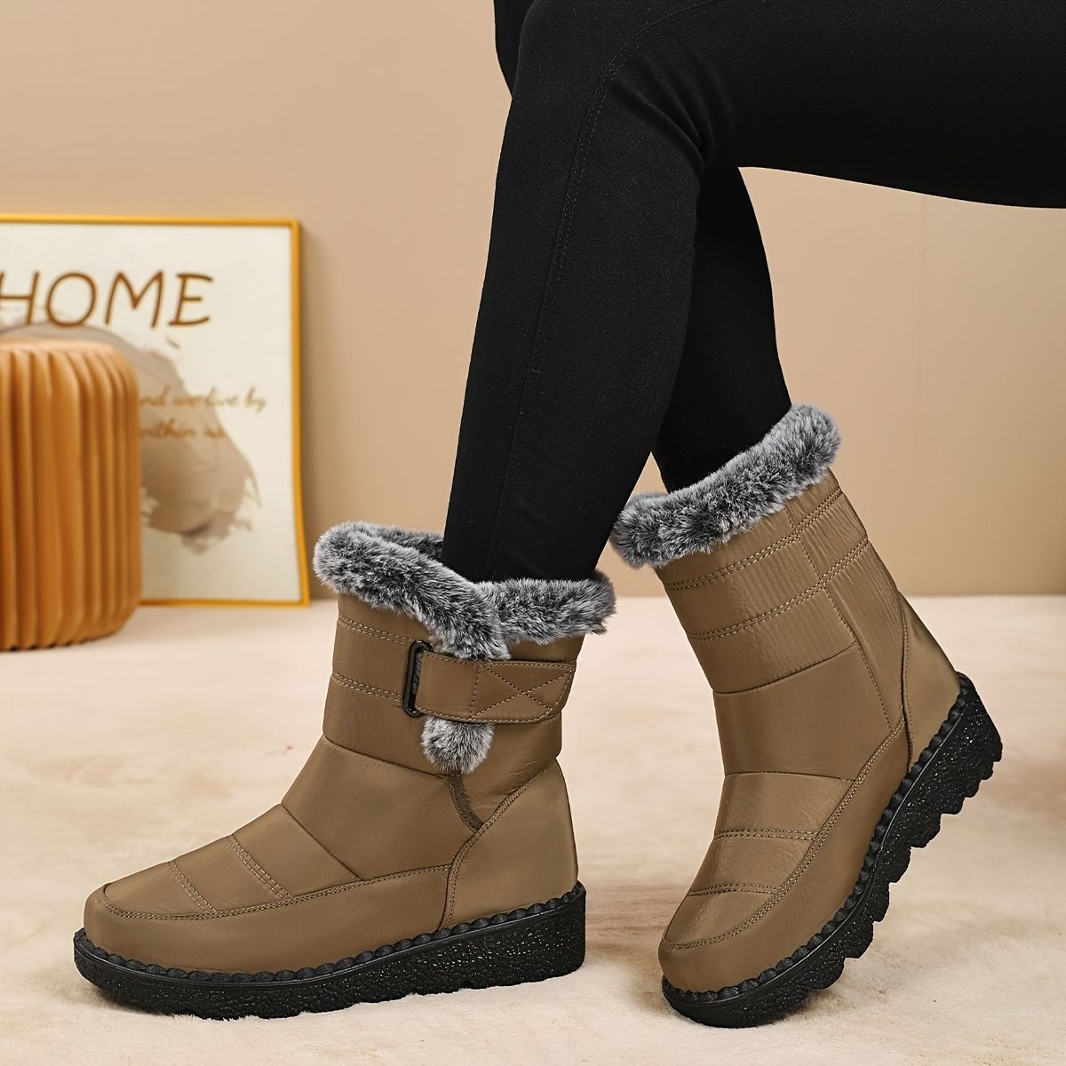 Women's Faux-Fur Trimmed Snow Boots - Blue - Size 10(AU10/EU38) view 7