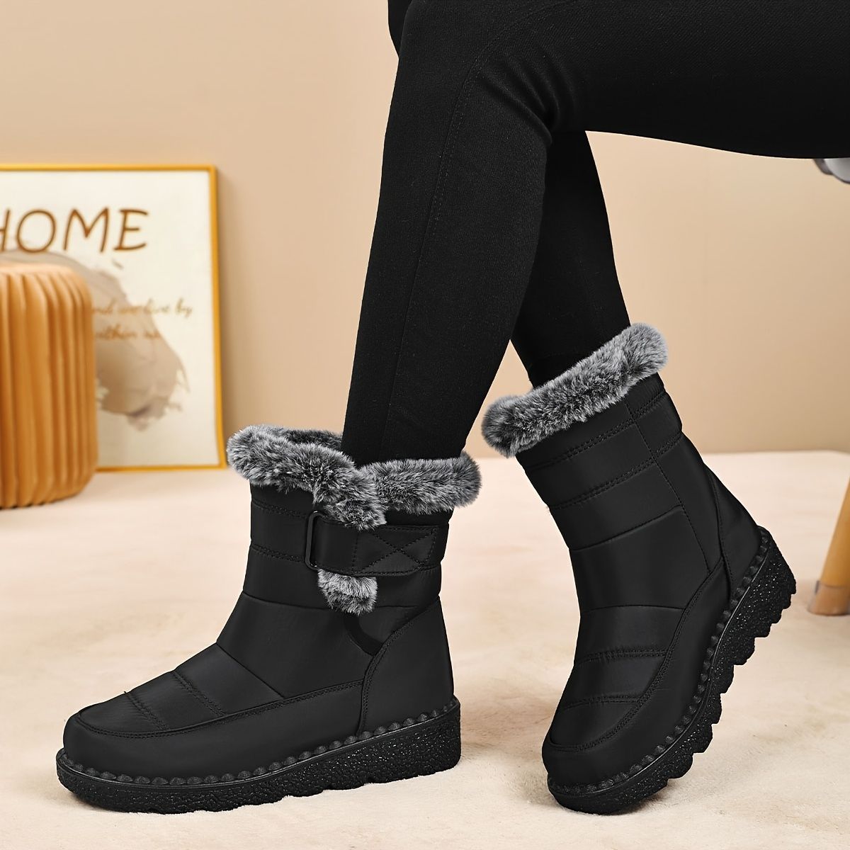Women's Faux-Fur Trimmed Snow Boots - Blue - Size 12(AU12/EU40) view 4