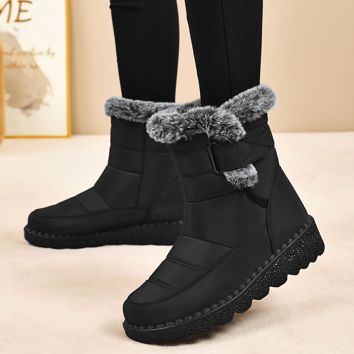 Women's Faux-Fur Trimmed Snow Boots - Gray - Size 10(AU10/EU38) view 2