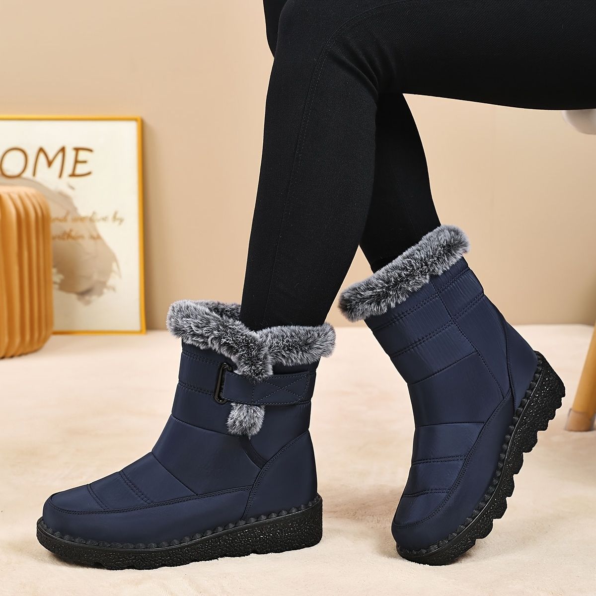 Women's Faux-Fur Trimmed Snow Boots - Gray - Size 10(AU10/EU38) view 4