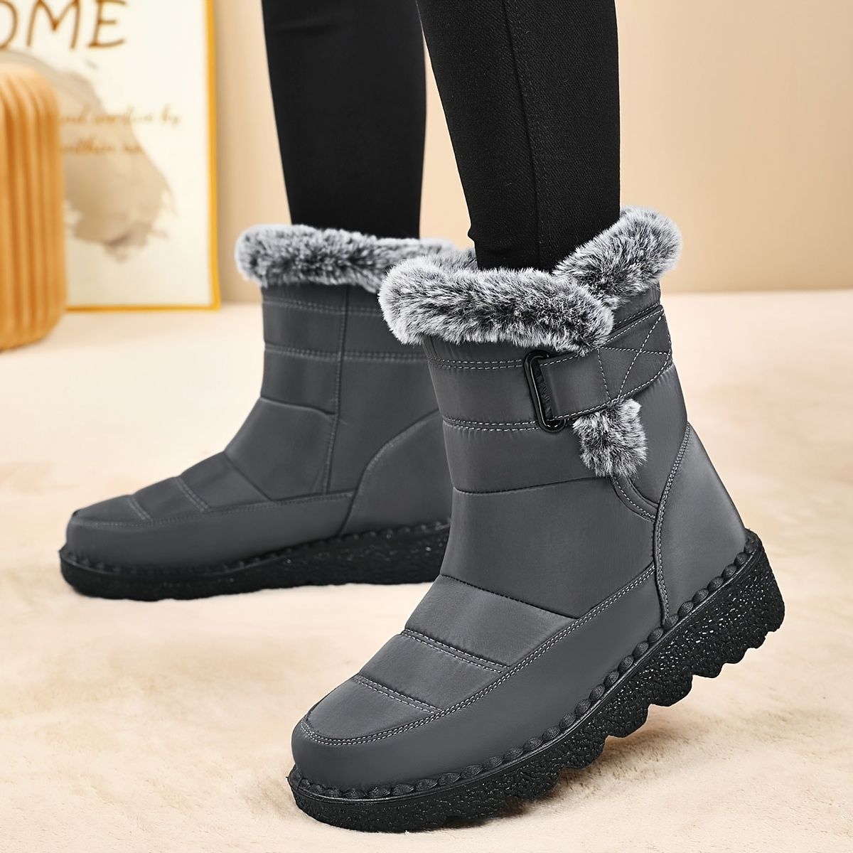 Women's Faux-Fur Trimmed Snow Boots - Coffee - Size 10(AU10/EU38) view 6