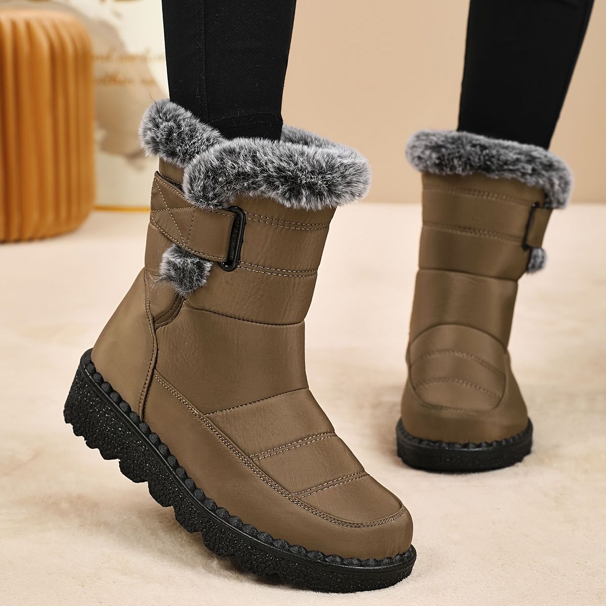 Women's Faux-Fur Trimmed Snow Boots - Coffee - Size 10(AU10/EU38) view 11