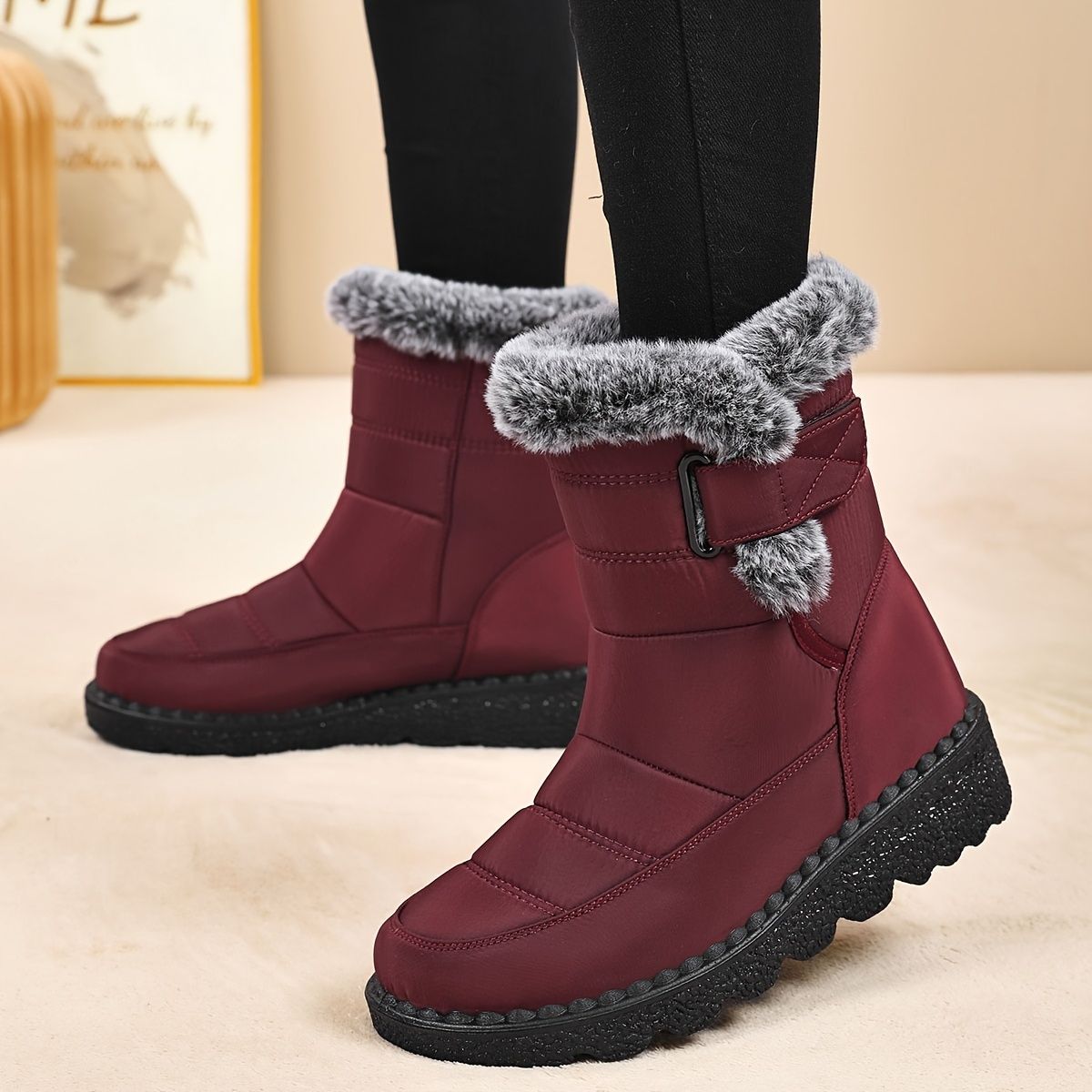 Women's Faux-Fur Trimmed Snow Boots - Black - Size 10(AU10/EU38) view 6