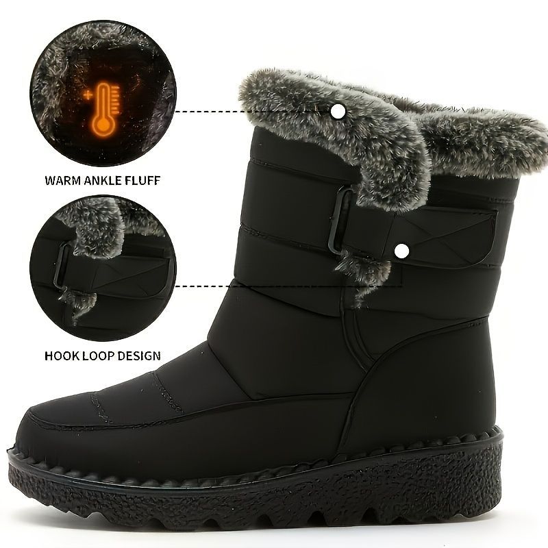 Women's Faux-Fur Trimmed Snow Boots - Black - Size 10(AU10/EU38) view 13