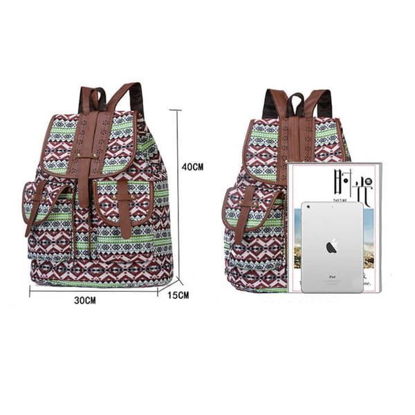 Brown Gray Bohemian Backpack Canvas Backpack Retro Tribal Patterns Leather — image 1