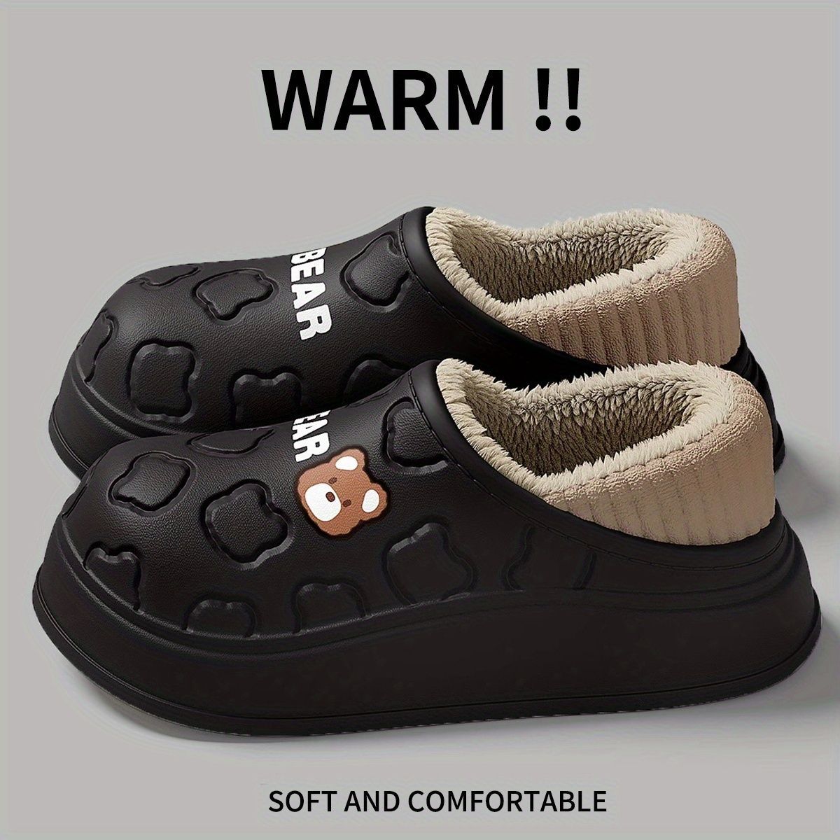Women's Bear-Patterned Thick Sole Cotton Slippers - Beige - Size 5(AU5/EU36) view 6