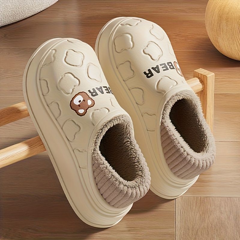 Women's Bear-Patterned Thick Sole Cotton Slippers - Beige - Size 5(AU5/EU36) view 11