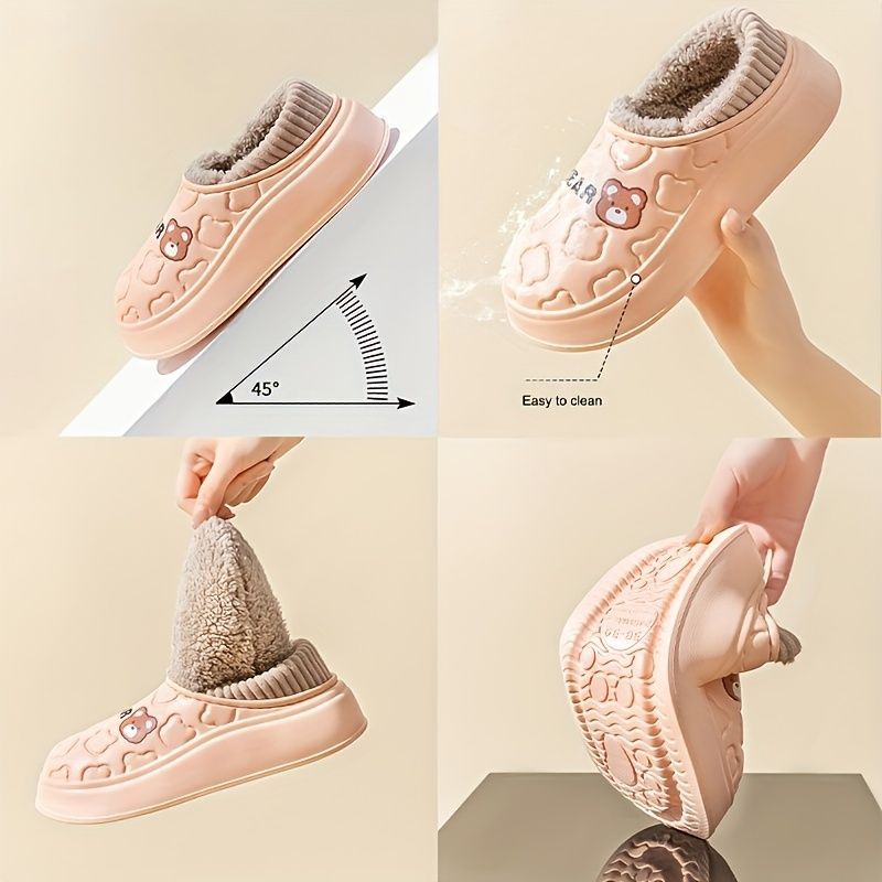 Women's Bear-Patterned Thick Sole Cotton Slippers - Beige - Size 5(AU5/EU36) view 12