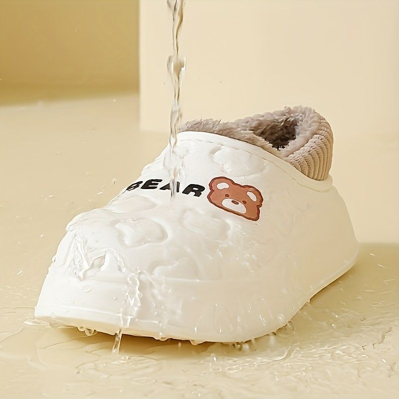Women's Bear-Patterned Thick Sole Cotton Slippers - Khaki - Size 7(AU7/EU38) view 2