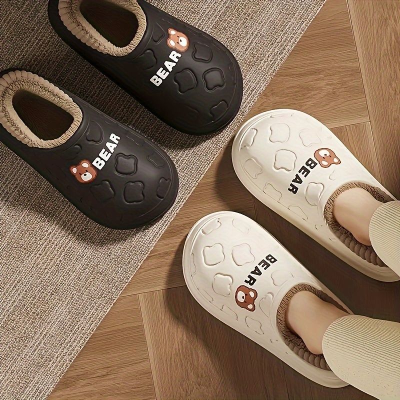 Women's Bear-Patterned Thick Sole Cotton Slippers - Khaki - Size 9(AU9/EU40) view 5