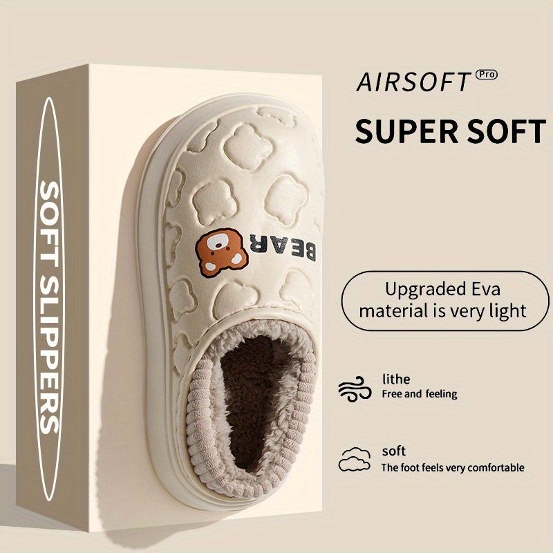 Women's Bear-Patterned Thick Sole Cotton Slippers - Pink - Size 6(AU6/EU37) view 10