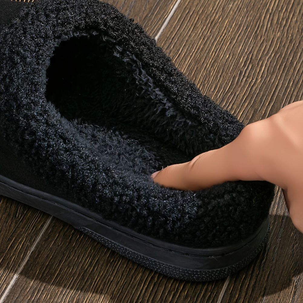 Men's Suede Slippers with Fleece Trim - Black - Size 8(AU8/EU41) view 6