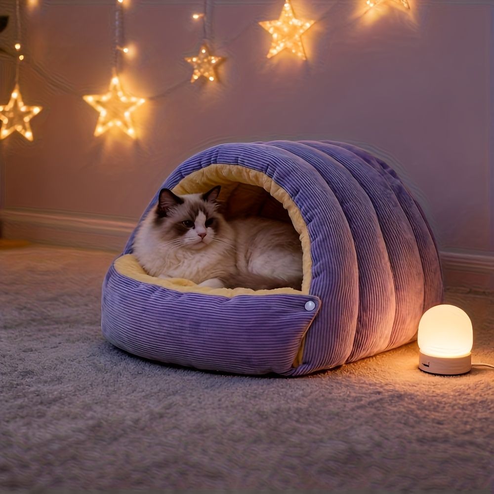 High-Elasticity Warm Cat Bed: 45×30×19cm Wrapped Design view 3