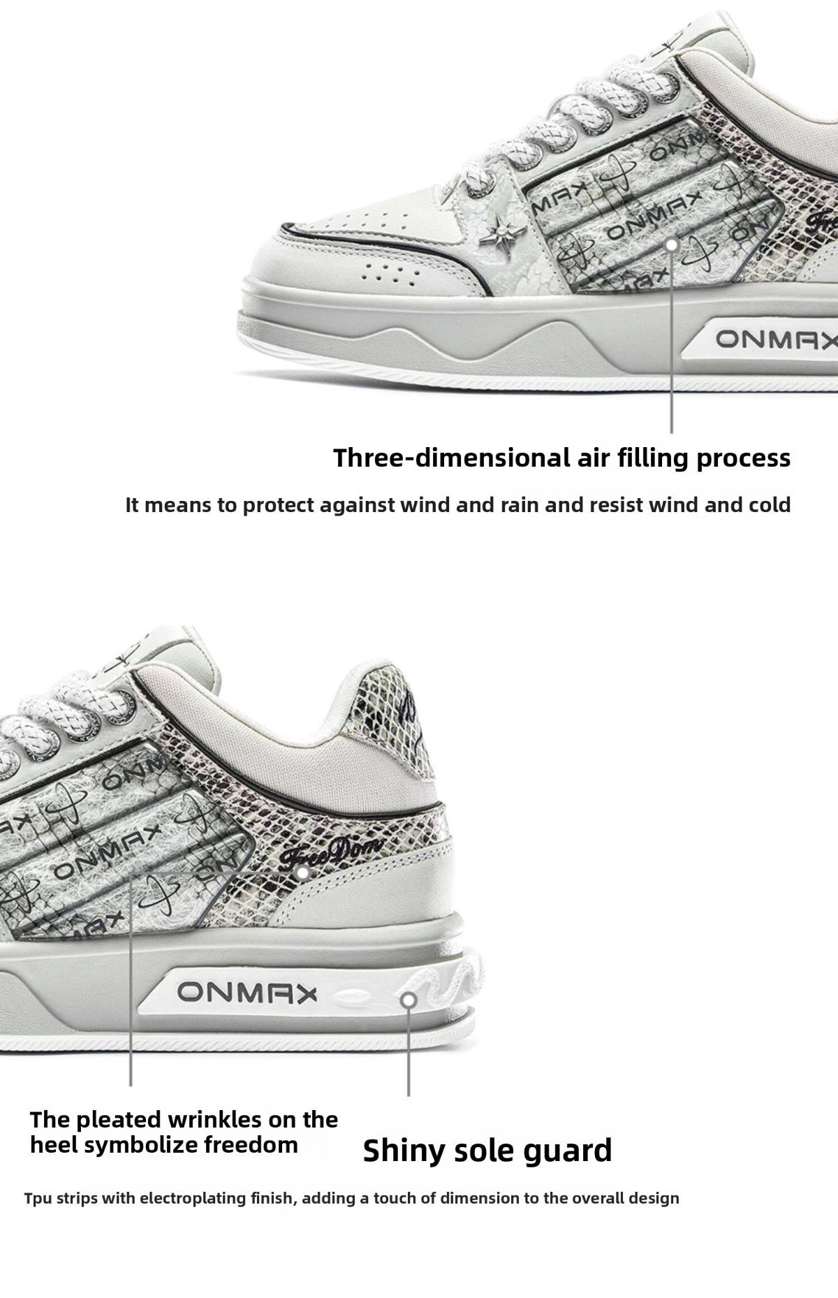 Men'S Casual Shoes Silver Snake Sneakers Board Shoes For Men Yinshe Shoes view 8