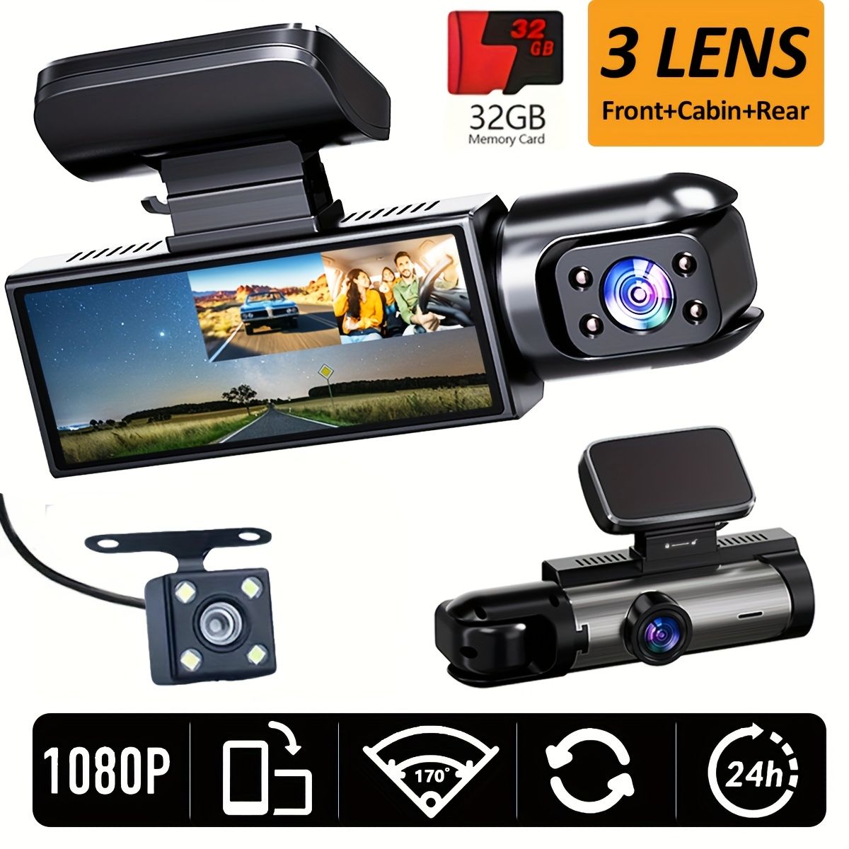 Super Memory Triple Cam Dash Cam! 32GB storage + 1080P HD triple lens — image 1