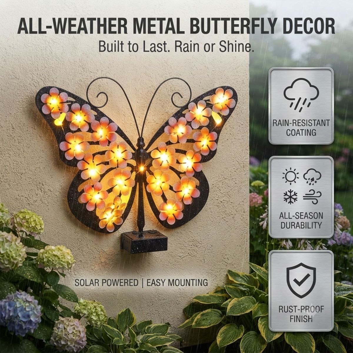 1Pack Solar Butterfly Lights Outdoor Metal Wall Decor with 20 Led Decorative view 9