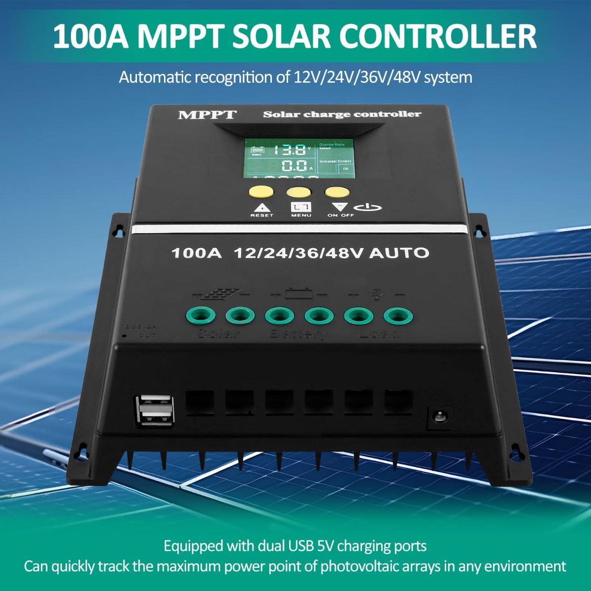 MPPT 36V/48V/24V/12V Solar Charge Controller Tools LCD Dual USB Lead Acid view 6