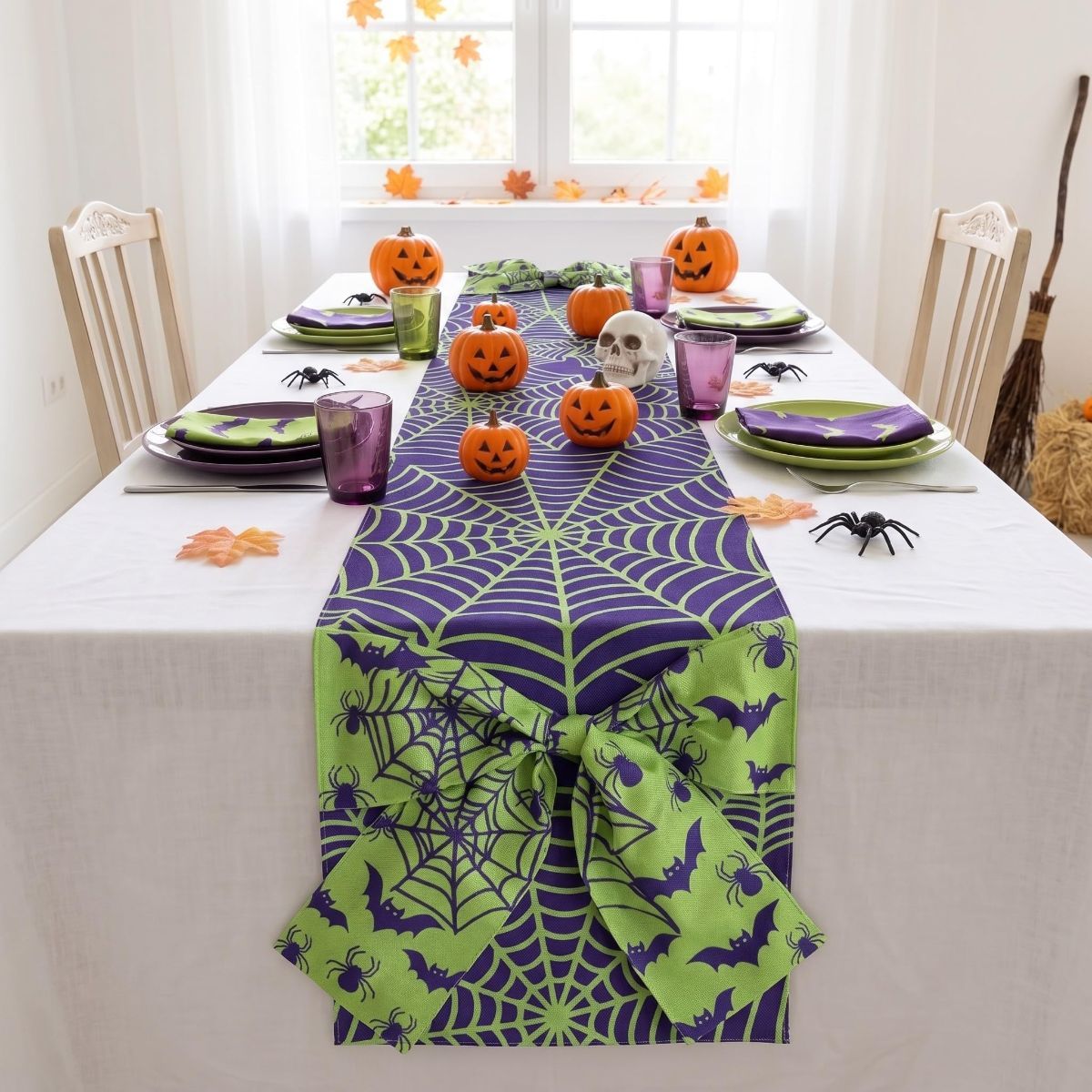 Halloween Table Runner 72 in with Big Bows Spillproof Pumpkin Ghost view 9