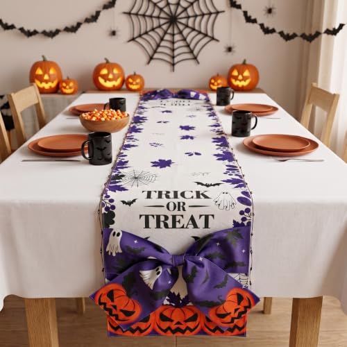 Halloween Table Runner 72 in with Big Bows Spillproof Pumpkin Ghost view 2