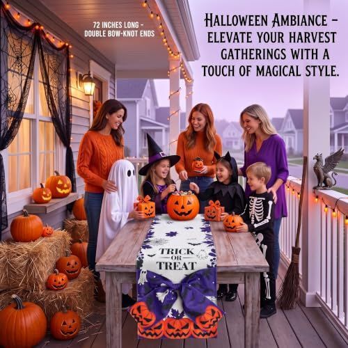 Halloween Table Runner 72 in with Big Bows Spillproof Pumpkin Ghost view 5