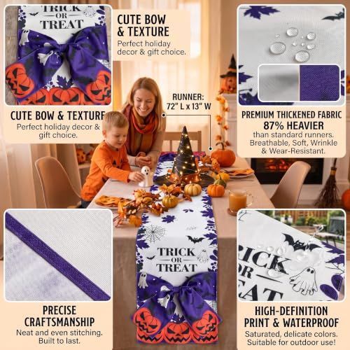 Halloween Table Runner 72 in with Big Bows Spillproof Pumpkin Ghost view 3