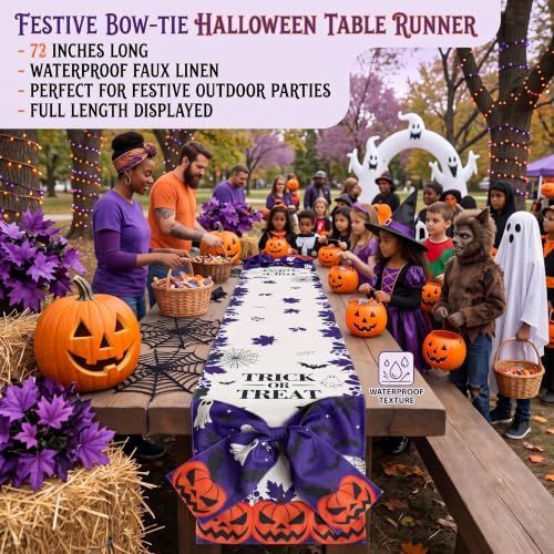 Halloween Table Runner 72 in with Big Bows Spillproof Pumpkin Ghost view 4