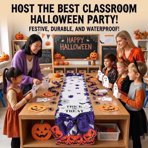 Halloween Table Runner 72 in with Big Bows Spillproof Pumpkin Ghost view 6