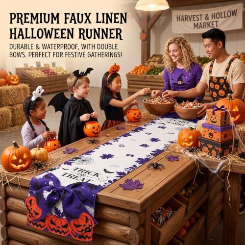 Halloween Table Runner 72 in with Big Bows Spillproof Pumpkin Ghost view 7